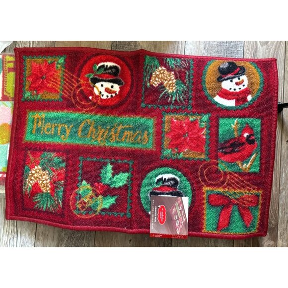 St. Nicholas Square Printed Merry Christmas Rug "Christmas Stamp" Holiday Decor - Picture 2 of 9